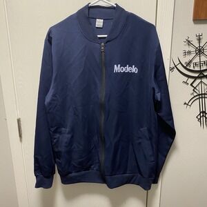 Men's Navy Baseball Jacket Modelo Graphic Zip Up Large